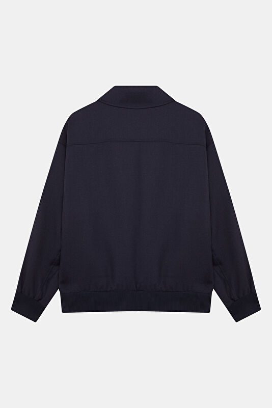 Navy Blue Zip-Up Wool Men's Jacket 2