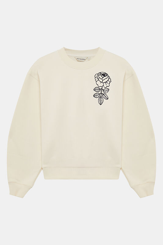 Krem Relax Kalıp O Yaka Kadın Sweatshirt