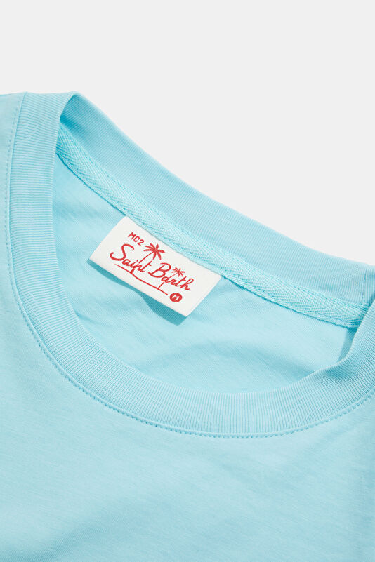 Relax Fit Light Blue Crew Neck Printed Men's T-Shirt 3