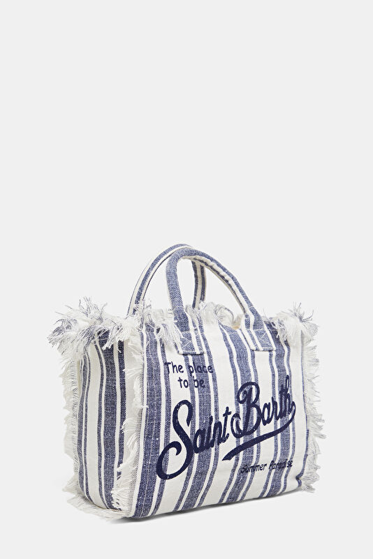 Colette Linen Blue Striped Patterned Bag 3