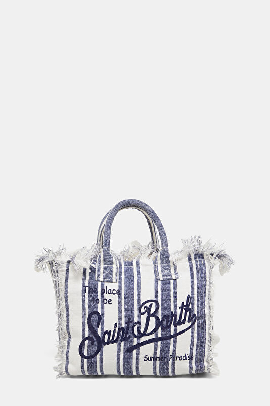 Colette Linen Blue Striped Patterned Bag 4