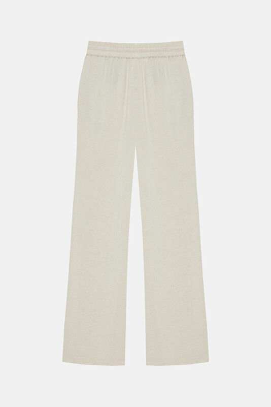 Krem Wide Leg Viskon Pantolon 2