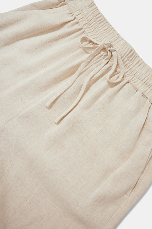 Krem Wide Leg Viskon Pantolon 3
