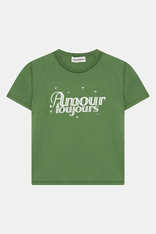 Yeşil O Yaka Desenli Kadın T-Shirt 4