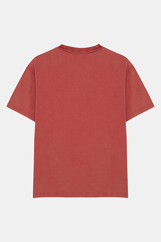 Kırmızı O Yaka Desenli Kadın T-Shirt 2