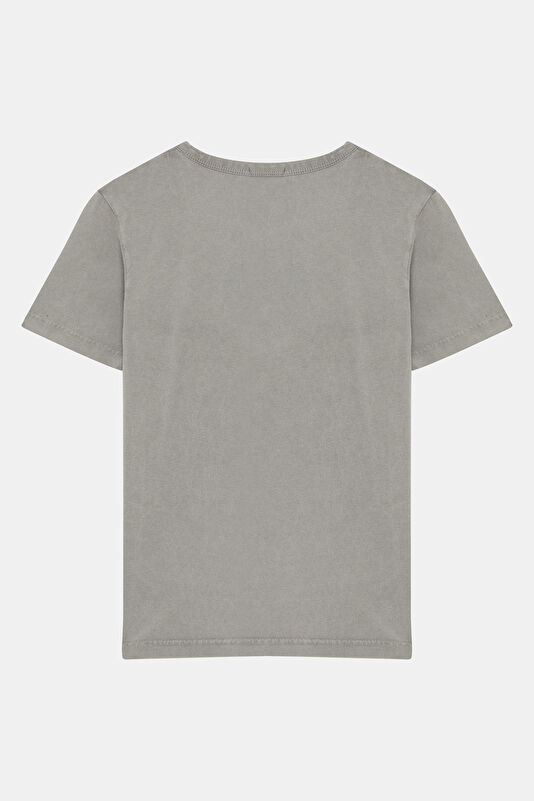 Gri O Yaka Desenli Kadın T-Shirt 2