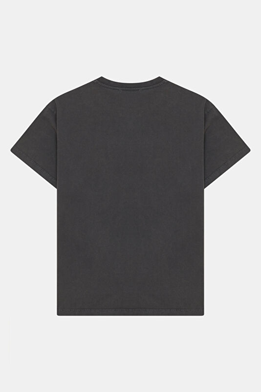 Siyah O Yaka Desenli Kadın T-Shirt 2