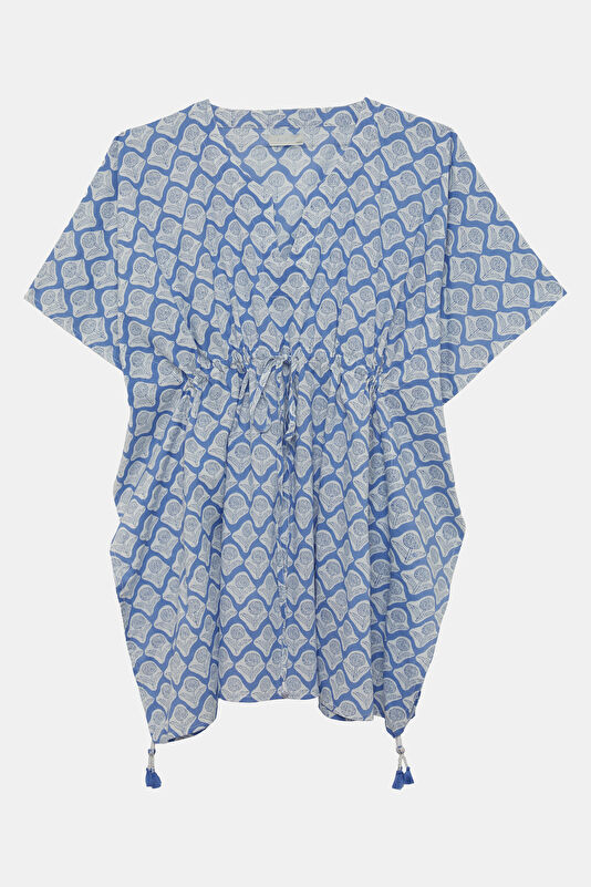 Blue Patterned Mini Women's Dress