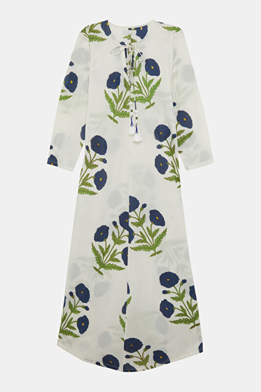 Cream Floral Patterned Midi Dress