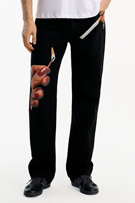 Relax Fit Black Wide Leg Organic Cotton Men's Trousers 3