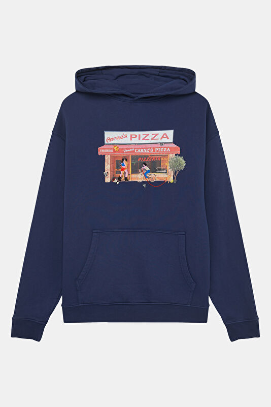 Mavi Relax Kalıp Kapuşonlu Erkek Sweatshirt