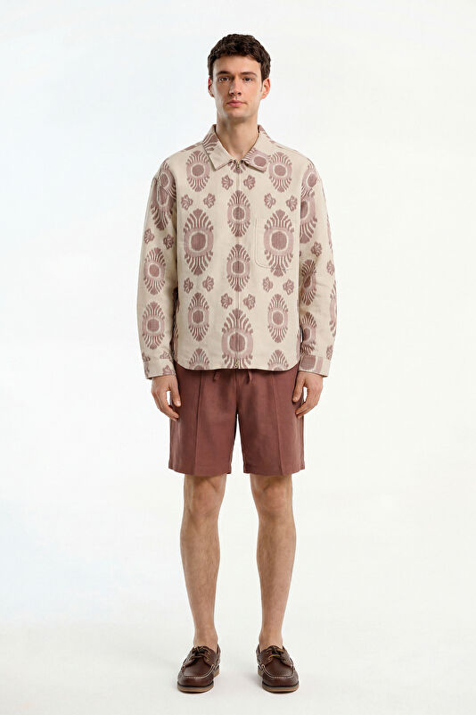 Ecru Buttoned Cotton/Linen Men's Jacket 3