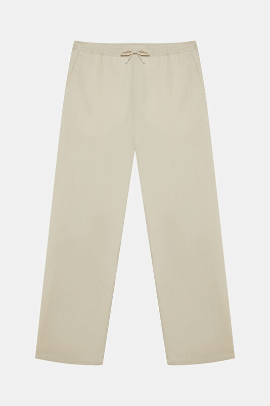 Relax Kalıp Krem Wide Leg Erkek Pantolon