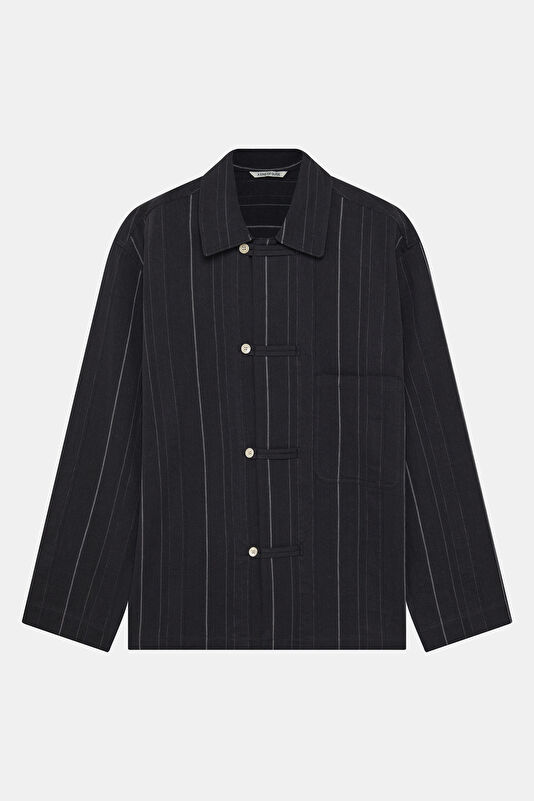 Black Buttoned Cotton/Silk Men's Jacket