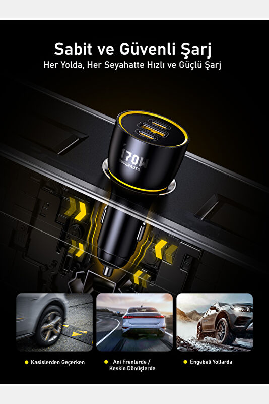 Superauto PD 170W 3-Port Siyah Araba Şarj Cihazı 3