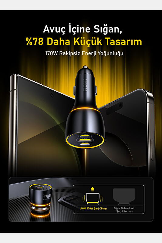 Superauto PD 170W 3-Port Siyah Araba Şarj Cihazı 4