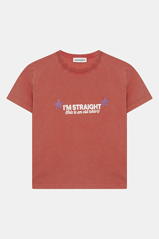 Kırmızı O Yaka Desenli Kadın T-Shirt