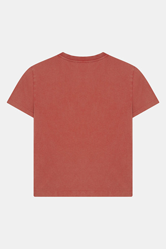 Kırmızı O Yaka Desenli Kadın T-Shirt 2