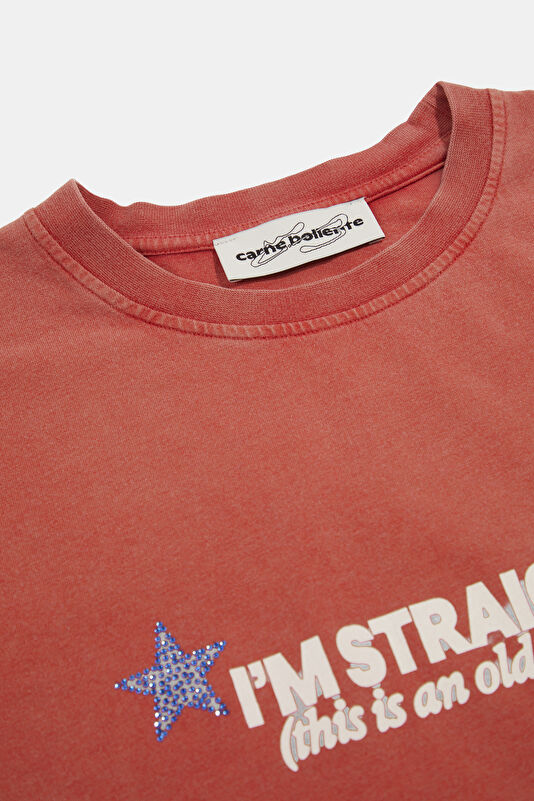 Kırmızı O Yaka Desenli Kadın T-Shirt 3