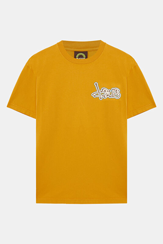 Relax Fit Mustard Crew Neck Printed Men's T-Shirt
