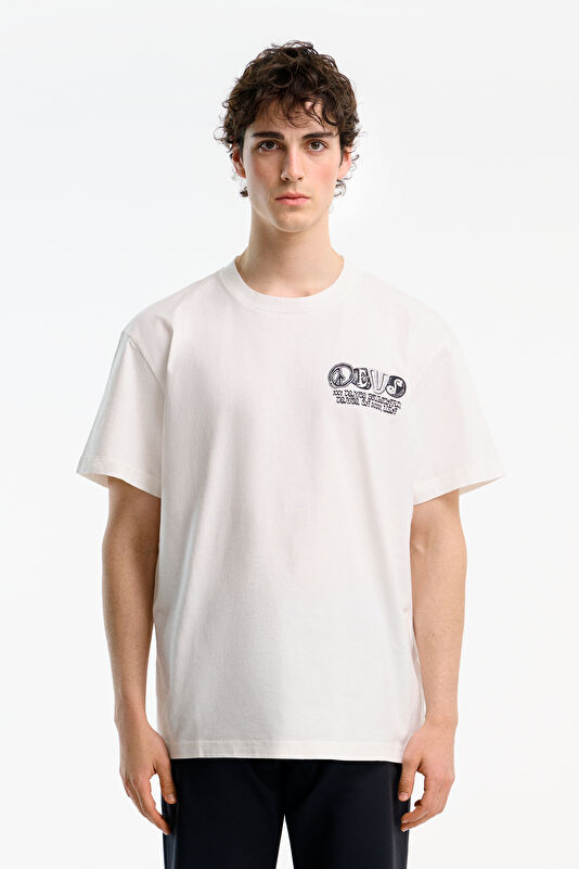 Relax Fit White Crew Neck Printed Men's T-Shirt