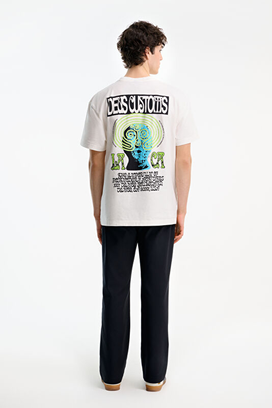 Relax Fit White Crew Neck Printed Men's T-Shirt 2