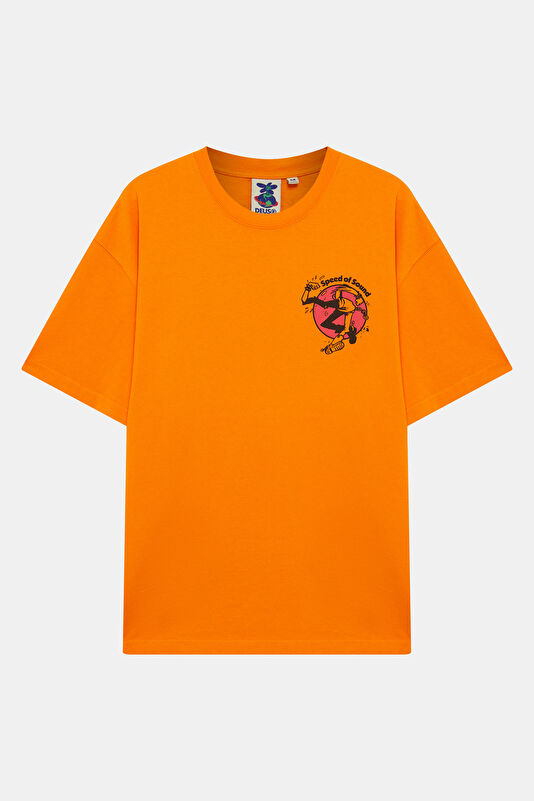 Relax Fit Orange Crew Neck Printed Men's T-Shirt