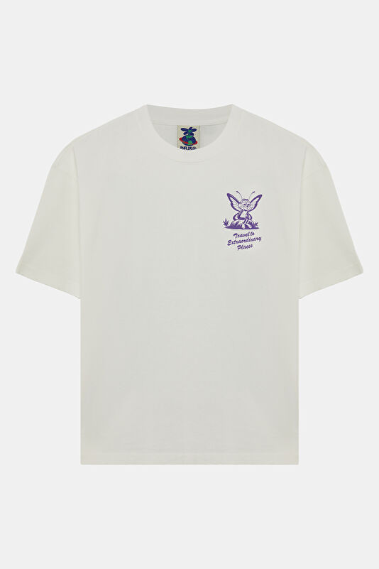 Relax Fit White Crew Neck Printed Men's T-Shirt