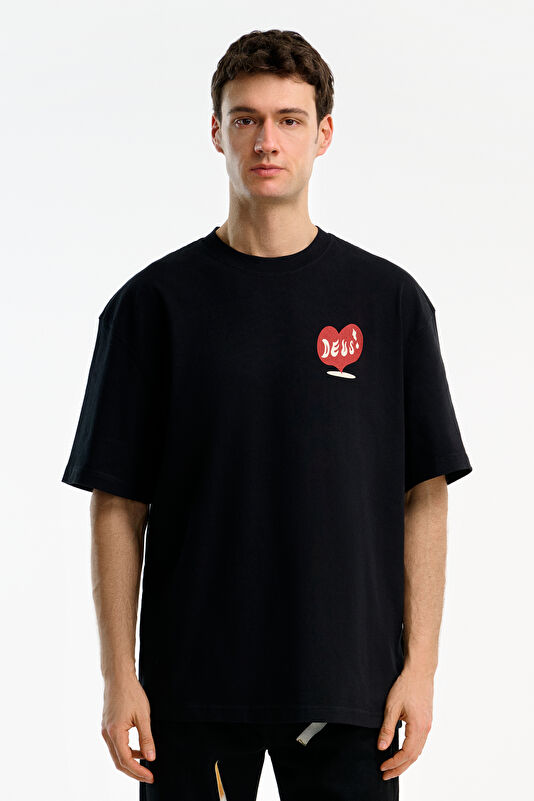 Relax Fit Black Crew Neck Printed Men's T-Shirt