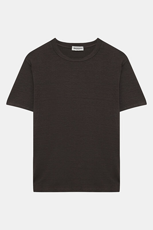 Brown Crew Neck Linen Men's T-Shirt