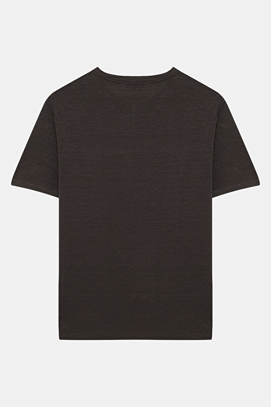Brown Crew Neck Linen Men's T-Shirt 2