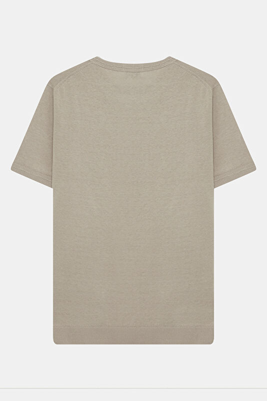 Beige Crew Neck Linen Men's T-Shirt 2
