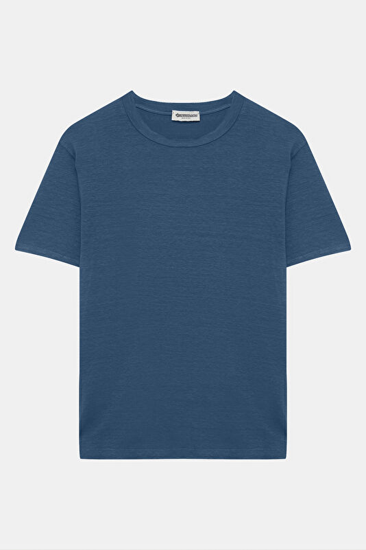 Indigo Crew Neck Linen Men's T-Shirt