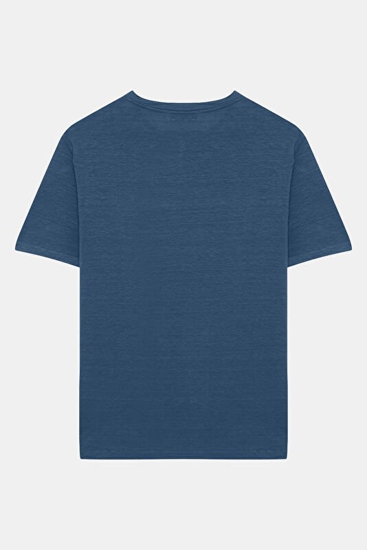 Indigo Crew Neck Linen Men's T-Shirt 2