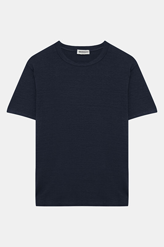 Navy Crew Neck Linen Men's T-Shirt