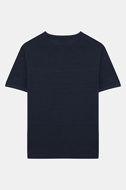 Navy Crew Neck Linen Men's T-Shirt 2