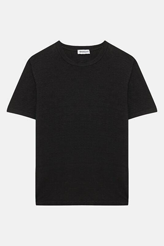 Black Crew Neck Linen Men's T-Shirt