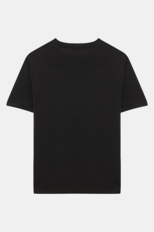 Black Crew Neck Linen Men's T-Shirt 2