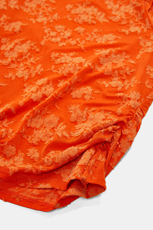 Orange Patterned Short-Sleeved Women's Blouse 4