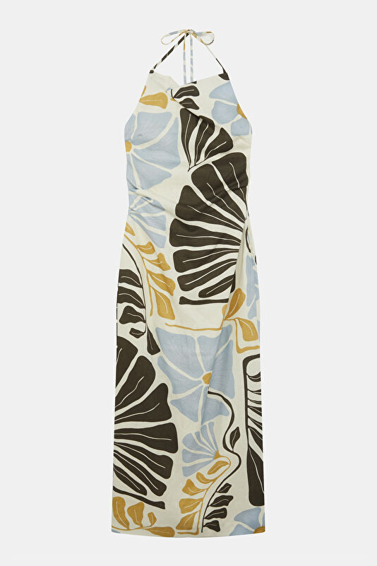 Cream Patterned Linen Women's Dress 3