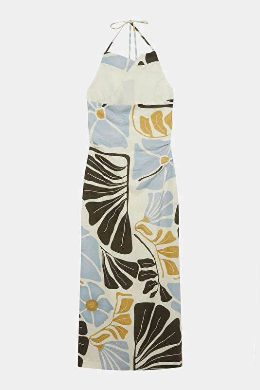 Cream Patterned Linen Women's Dress 4
