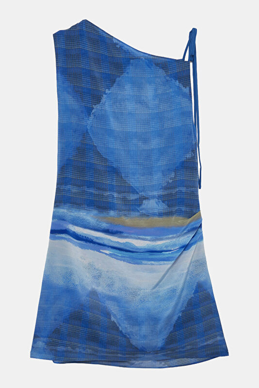 Blue Patterned Mini Women's Dress 4