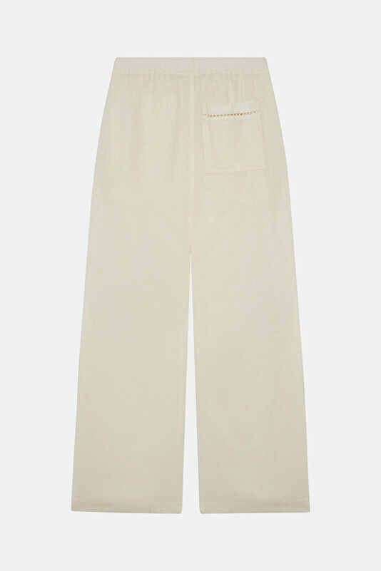 Ekru Wide Leg Pamuk/Keten Kadın Pantolon 2