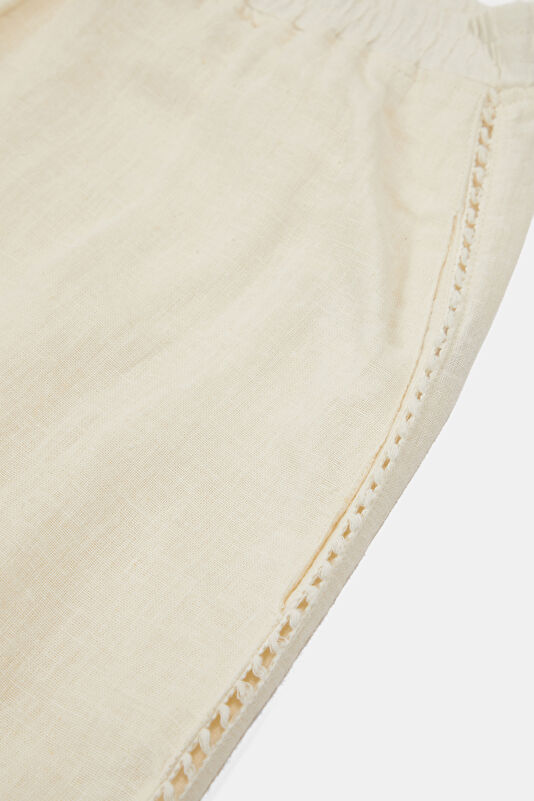 Ekru Wide Leg Pamuk/Keten Kadın Pantolon 4