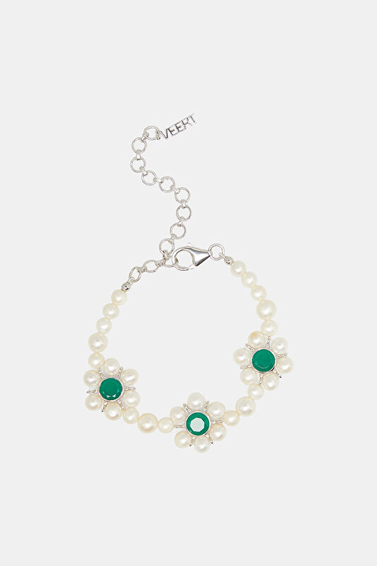 The Trio Flower Pearl Silver Bracelet