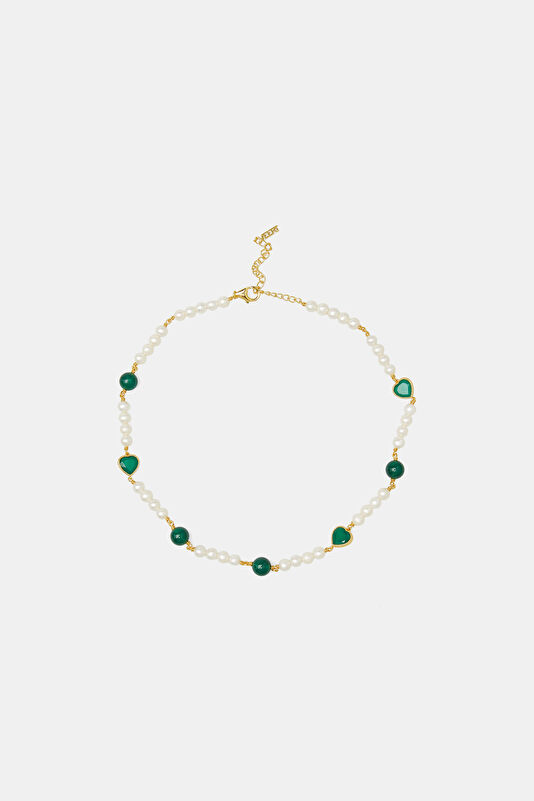 Green Onyx Freshwater White Necklace