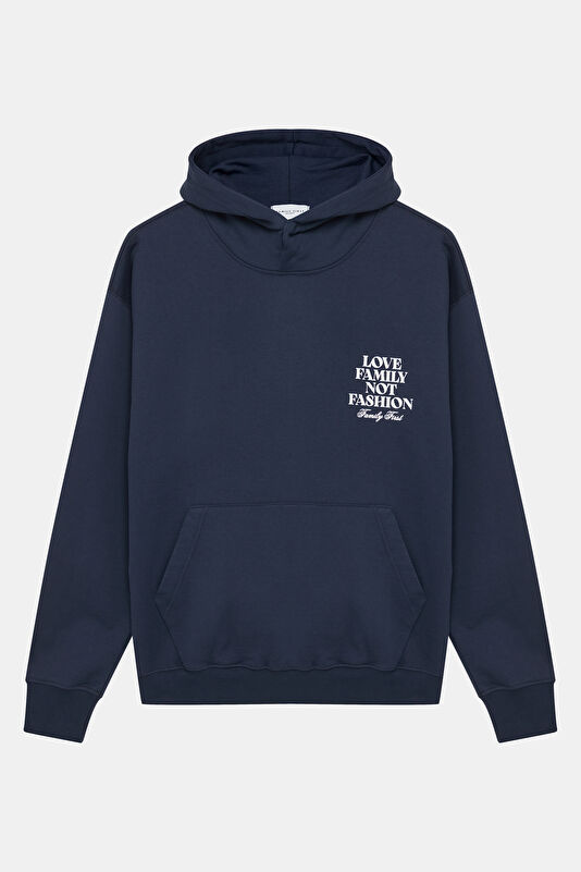 Lacivert Relax Kalıp Kapuşonlu Erkek Sweatshirt