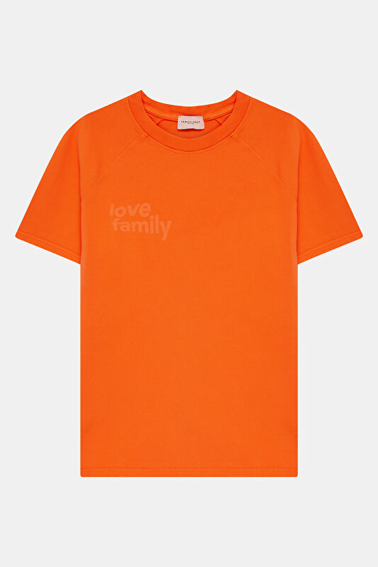 Relax Kalıp Turuncu Bisiklet Yaka Baskılı Erkek T-Shirt