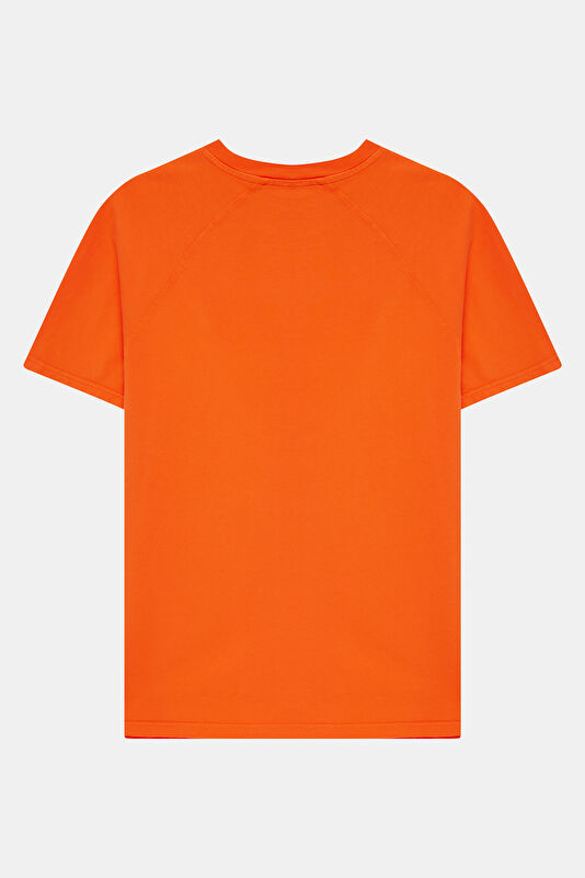 Relax Kalıp Turuncu Bisiklet Yaka Baskılı Erkek T-Shirt 2