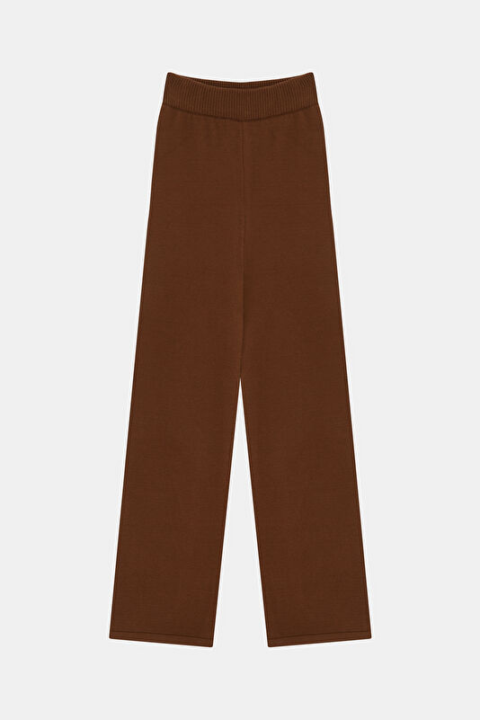 Brown Wide Leg Viscose Women's Trousers